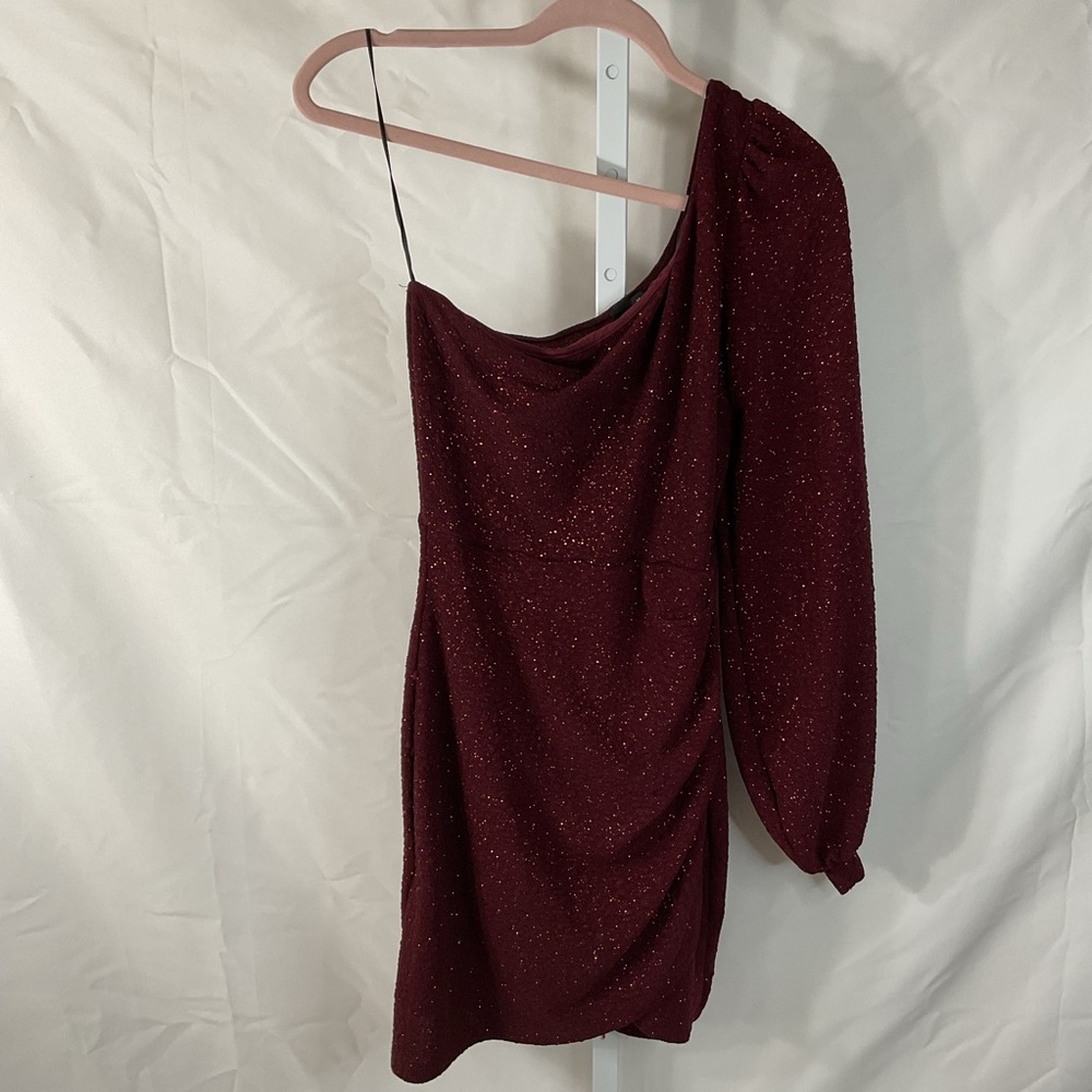 Windsor Sparkling One-Shoulder Burgundy Dress